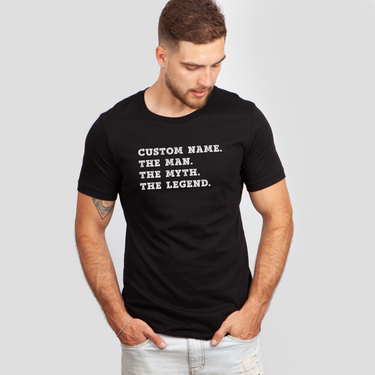 custom name the man the myth the legend black shirt - bw